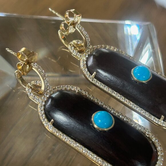 Rarities Carol Brodie Gold Plated Turquoise Colored MAGNESITE WOOD Earrings NWT - Picture 6 of 7